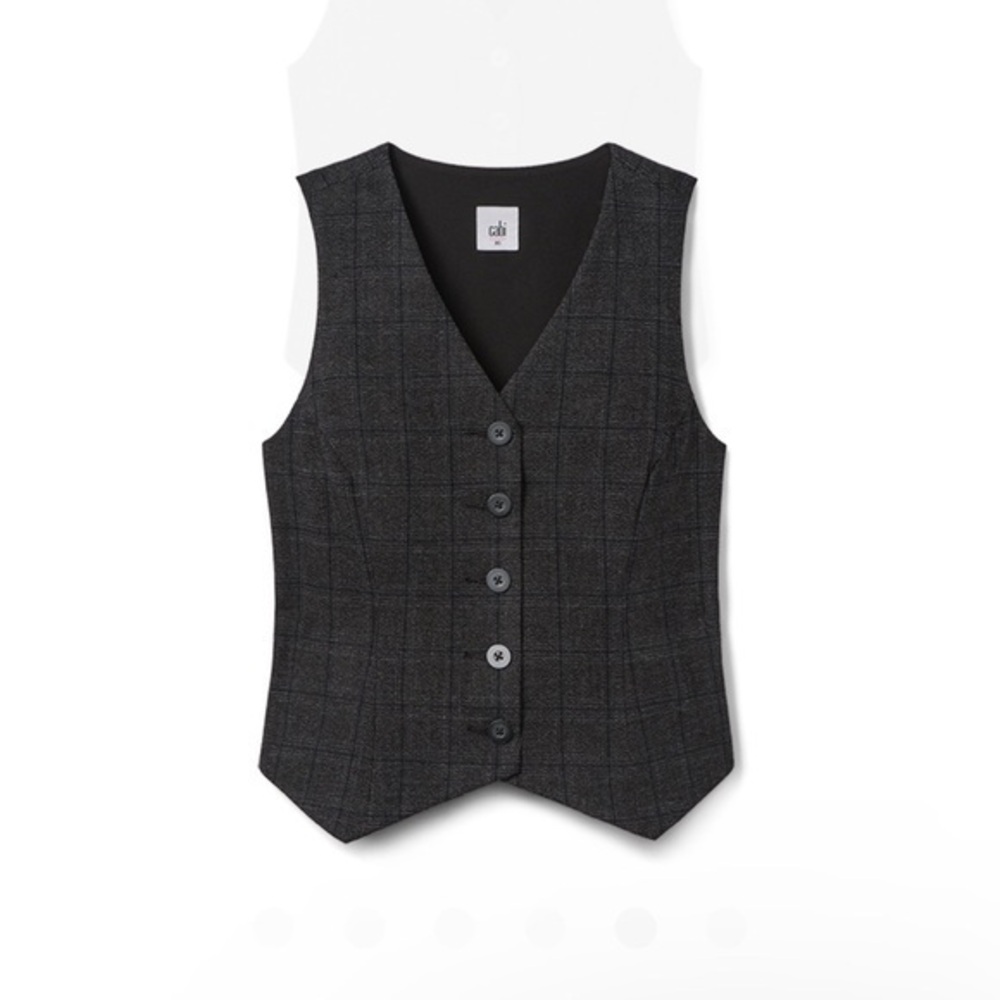 CAbi SWAGGER Gray Plaid Button-Up Vest